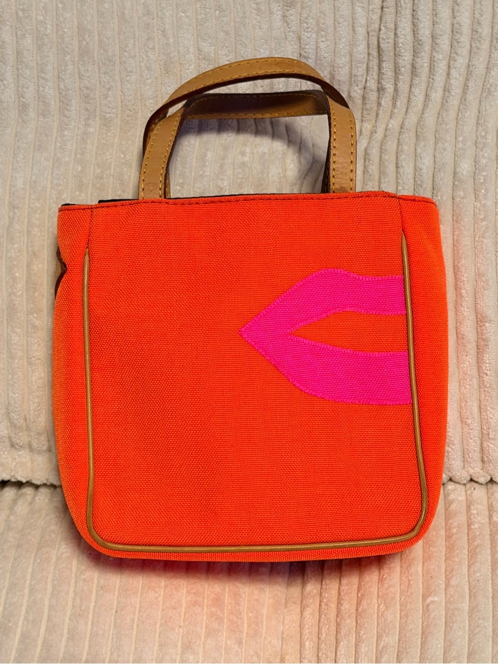 MZ Wallace Orange Canvas Mini Tote with Pink Kiss Accent and Leather Handles